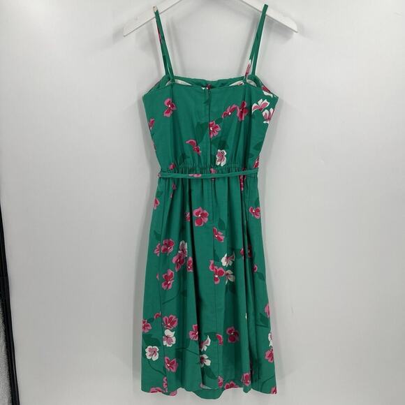 Vintage Malia Honolulu Hawaiian Floral Tropical Midi Dress Tie Belt Green Size 8 - Picture 4 of 8